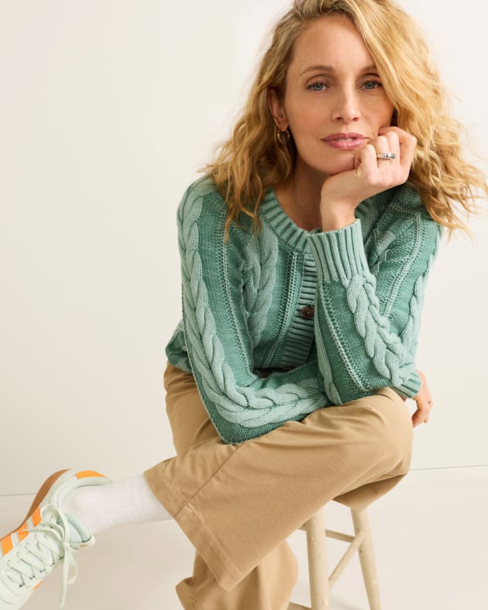 WOMEN'S COTTON CABLE CARDIGAN